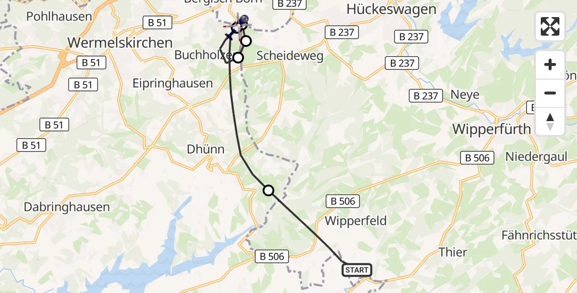 Flugroute Polizeihubschrauber Wipperfürth - Hückeswagen, 22 September 2026, 12:11