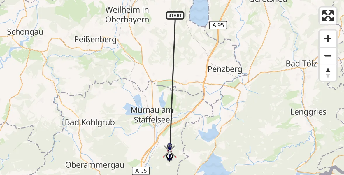 Flugroute Polizeihubschrauber Seeshaupt - Ohlstadt, 22 September 2026, 12:14