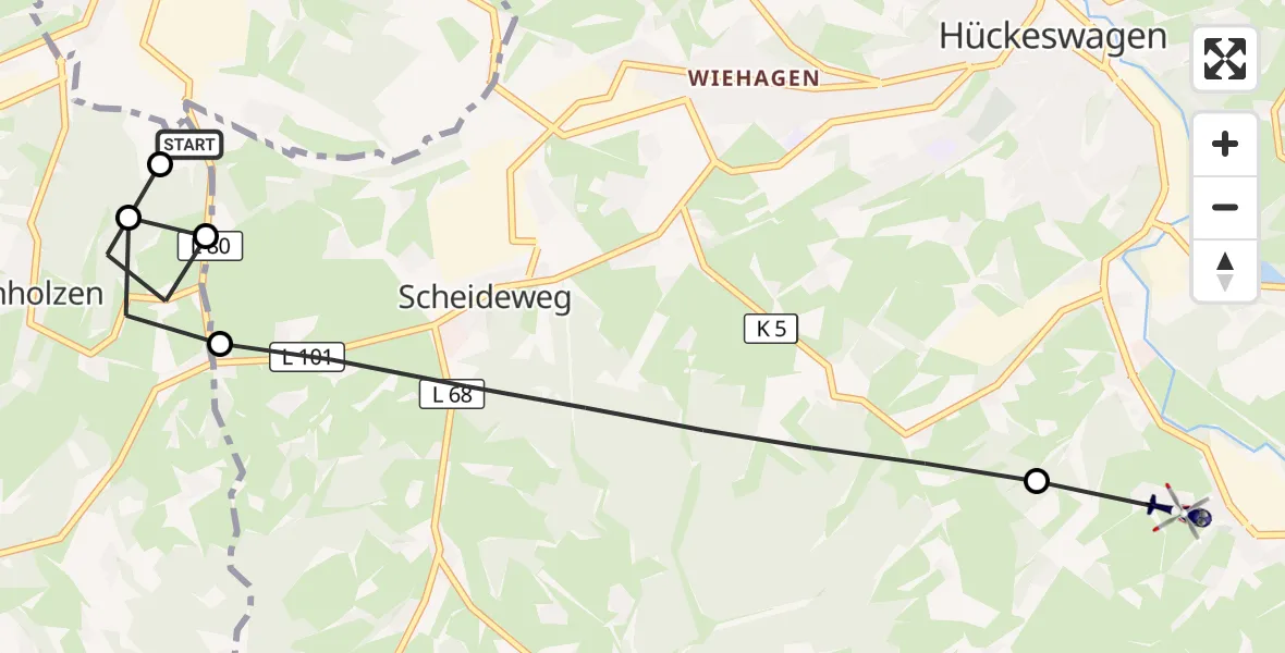 Flugroute Polizeihubschrauber Hückeswagen - Wipperfürth, 22 September 2026, 12:19