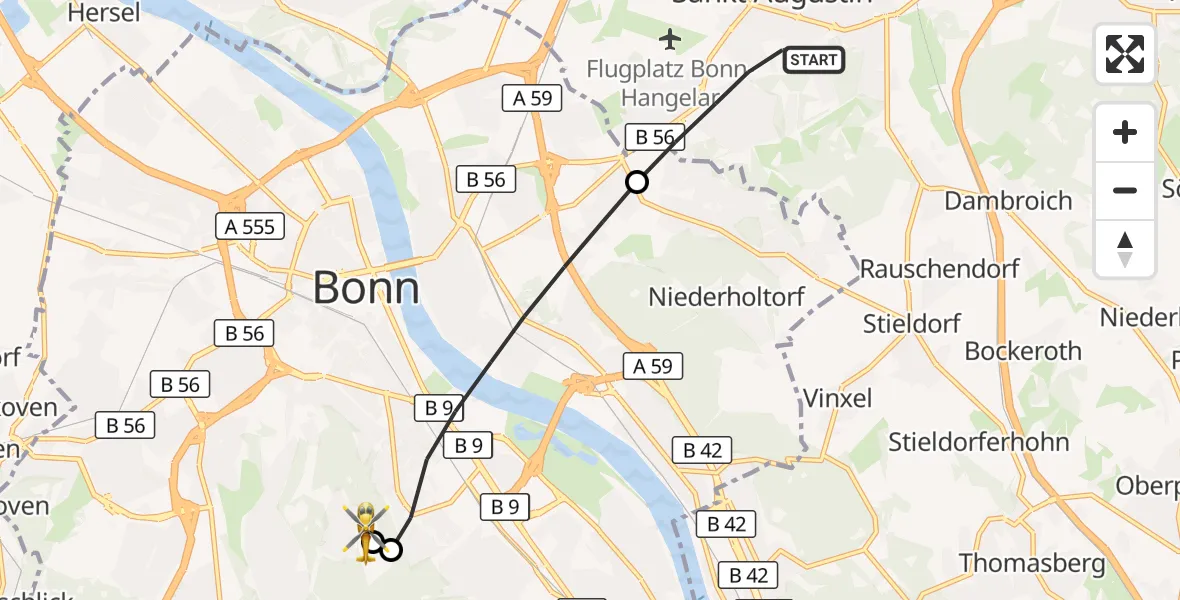Flugroute Rettungshubschrauber Sankt Augustin - Bonn University Hospital, 22 September 2026, 12:28