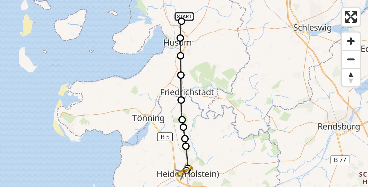 Flugroute Ambulanzhubschrauber Arlewatt - Heide, 22 September 2026, 12:28