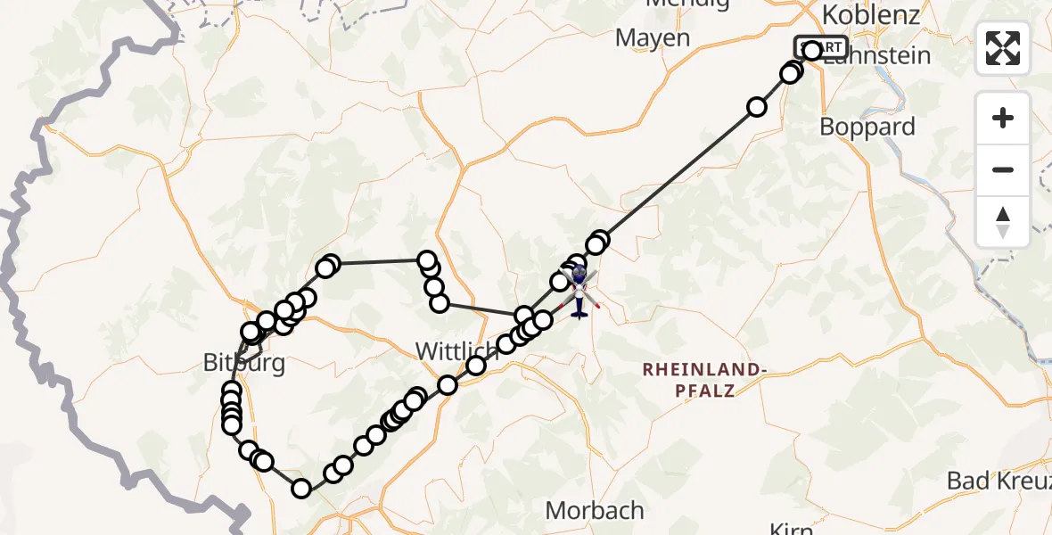 Flugroute Polizeihubschrauber Winningen - Reil, 22 September 2026, 12:36