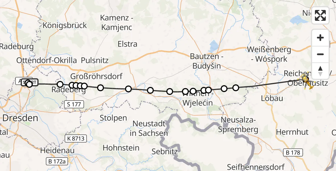 Flugroute Rettungshubschrauber Dresden Bundespolizei Hubschrauberlandeplatz - Reichenbach/O.L., 22 September 2026, 12:41