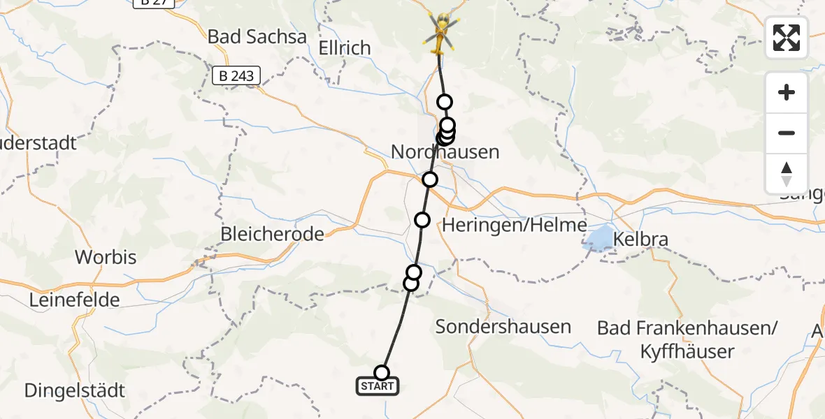 Flugroute Rettungshubschrauber Helbedündorf - Harztor, 22 September 2026, 12:42