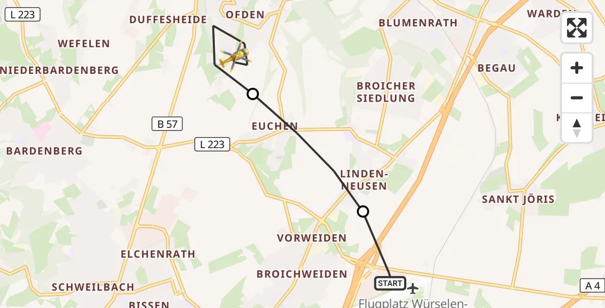 Flugroute Rettungshubschrauber Aachen-Merzbrück Flughafen - Alsdorf, 22 September 2026, 12:47