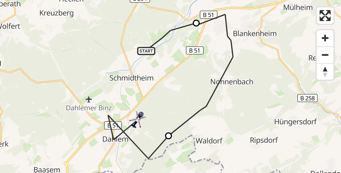 Flugroute Polizeihubschrauber Dahlem - Dahlem, 22 September 2026, 12:48