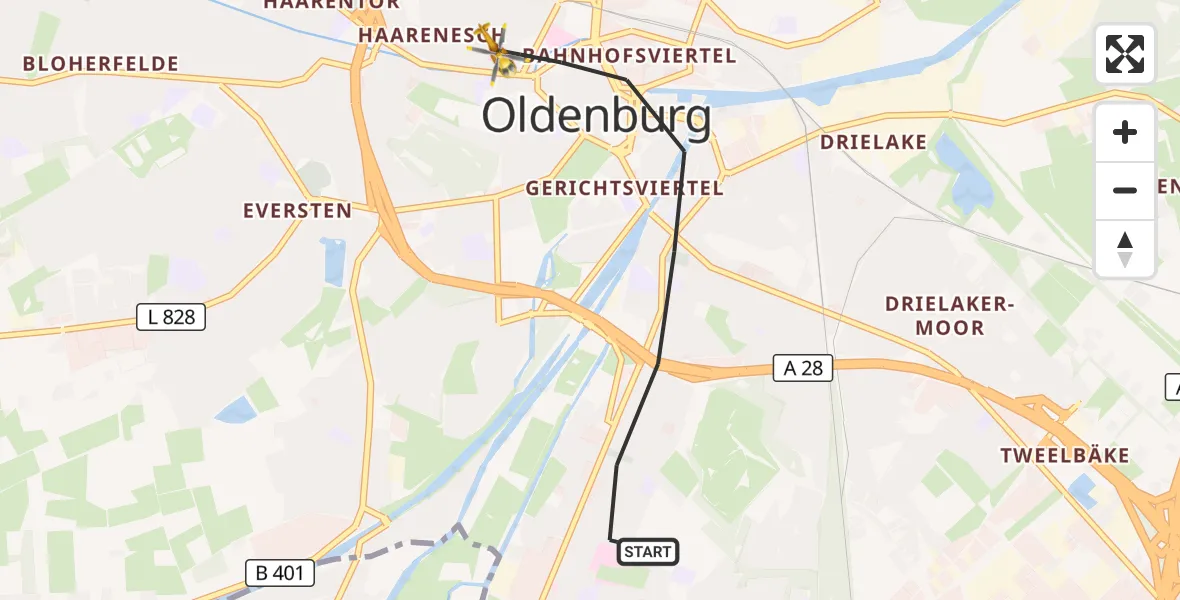 Flugroute Rettungshubschrauber Oldenburg (Oldb) - Oldenburg (Oldb), 22 September 2026, 12:51