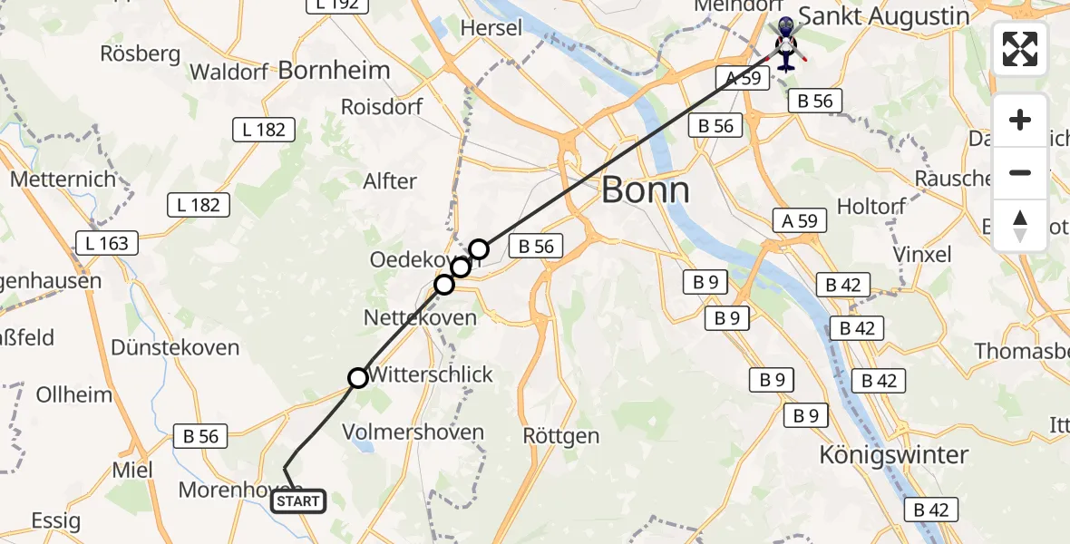 Flugroute Polizeihubschrauber Swisttal - Sankt Augustin, 22 September 2026, 12:53