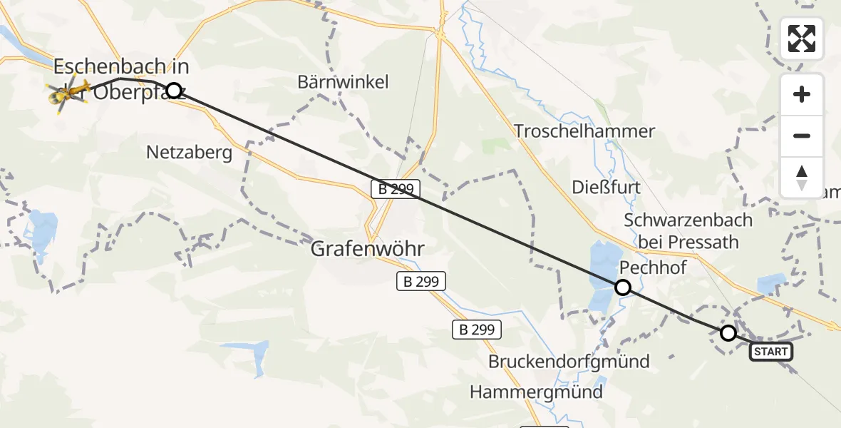 Flugroute Ambulanzhubschrauber Manteler Forst - Eschenbach i.d.OPf., 22 September 2026, 13:02