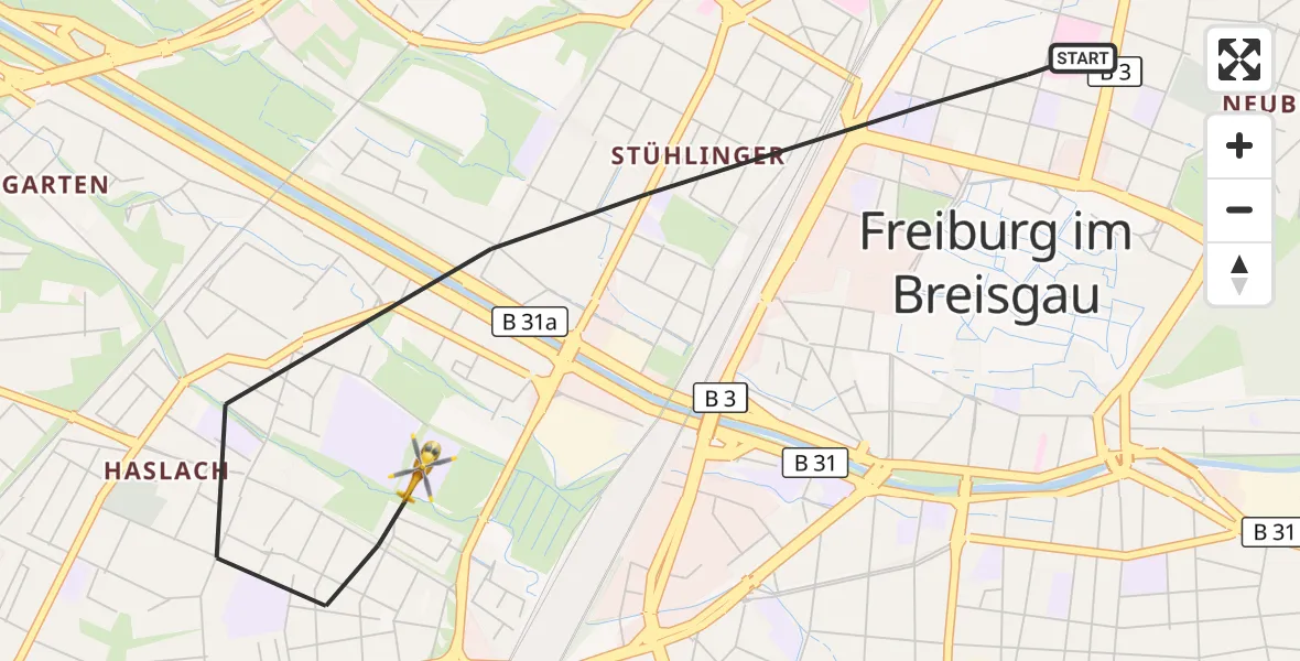 Flugroute Ambulanzhubschrauber Freiburg im Breisgau - Freiburg im Breisgau, 22 September 2026, 13:07
