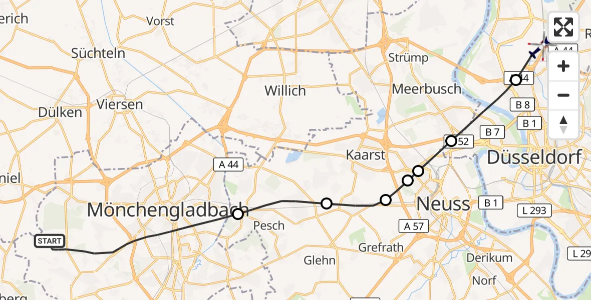 Flugroute Polizeihubschrauber Mönchengladbach - Düsseldorf Flughafen, 22 September 2026, 13:13