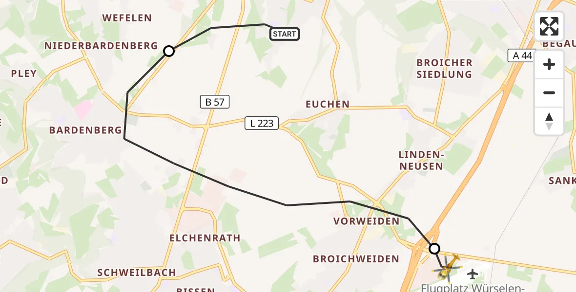 Flugroute Rettungshubschrauber Alsdorf - Aachen-Merzbrück Flughafen, 22 September 2026, 13:21