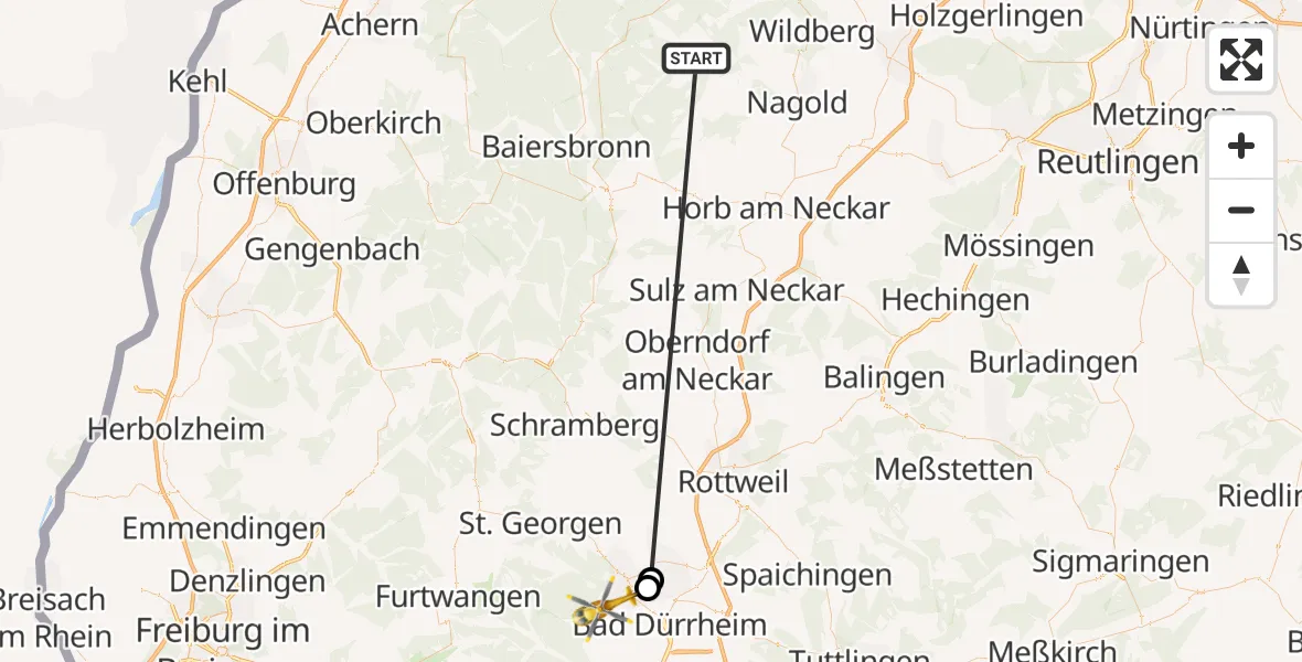 Flugroute Ambulanzhubschrauber Altensteig - Villingen-Schwenningen, 22 September 2026, 13:35