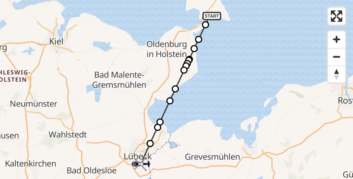 Flugroute Polizeihubschrauber Fehmarn - Lübeck, 22 September 2026, 13:40