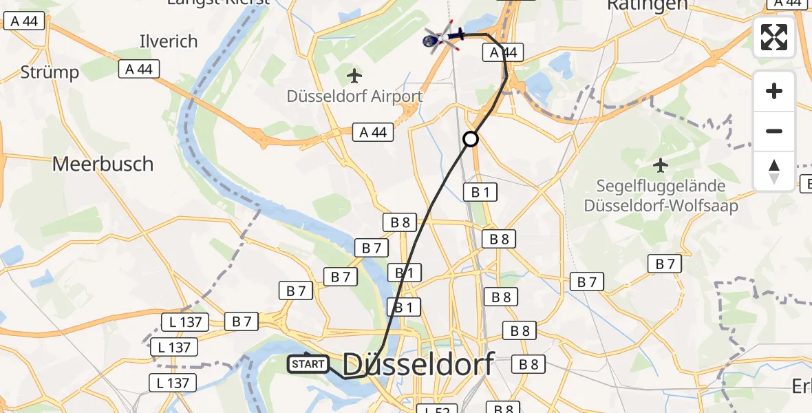 Flugroute Polizeihubschrauber Düsseldorf - Düsseldorf Flughafen, 22 September 2026, 13:40