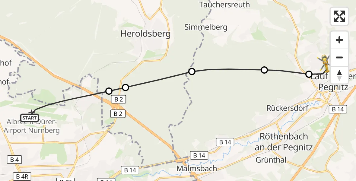 Flugroute Rettungshubschrauber Flughafen Nuremberg - Lauf a.d.Pegnitz, 22 September 2026, 13:53
