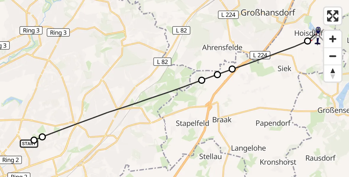 Flugroute Polizeihubschrauber Hamburg Military Hospital - Hoisdorf, 22 September 2026, 13:58