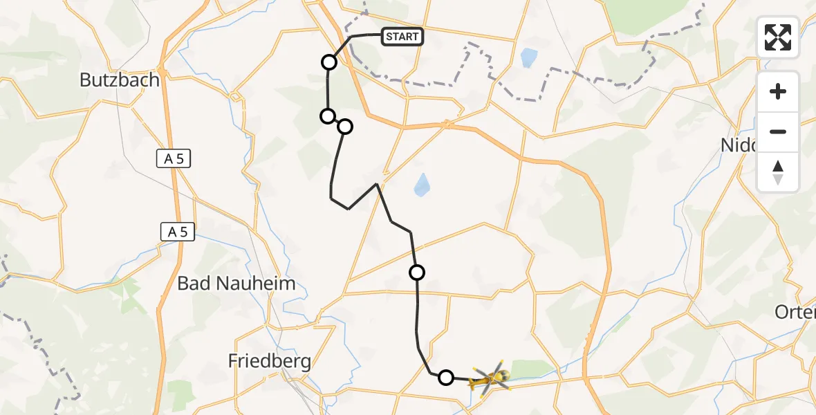 Flugroute Ambulanzhubschrauber Hungen - Florstadt, 22 September 2026, 13:59