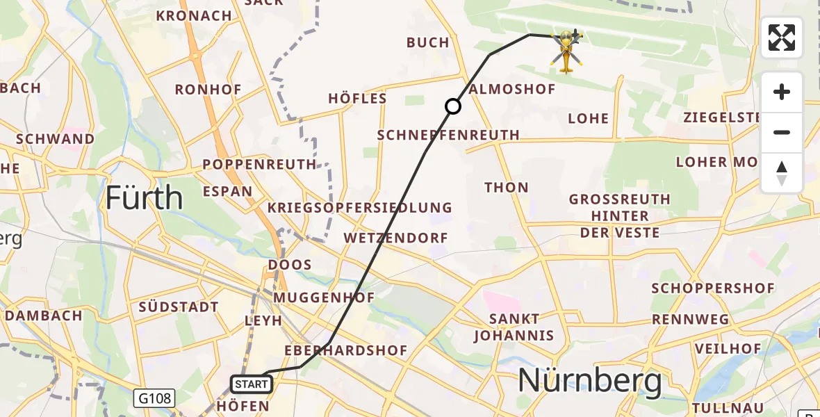 Flugroute Ambulanzhubschrauber Nürnberg - Flughafen Nuremberg, 22 September 2026, 14:13