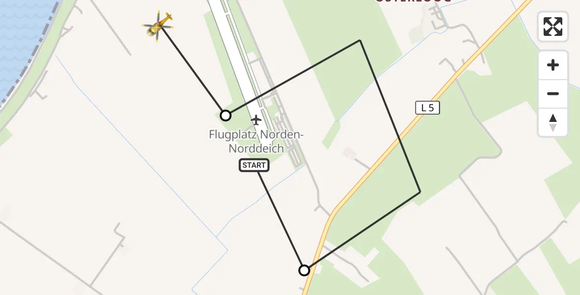 Flugroute Ambulanzhubschrauber Norden-Norddeich Flughafen - Norden-Norddeich Flughafen, 22 September 2026, 14:15