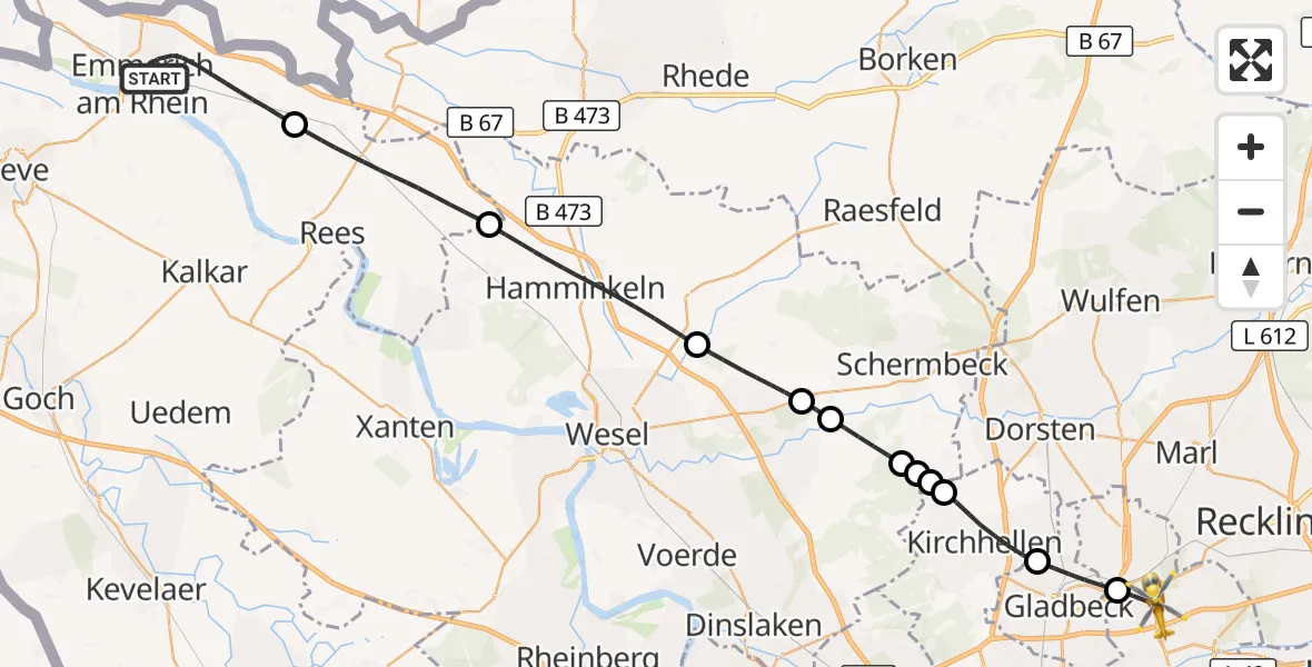 Flugroute Rettungshubschrauber Emmerich am Rhein - Gelsenkirchen, 22 September 2026, 14:19