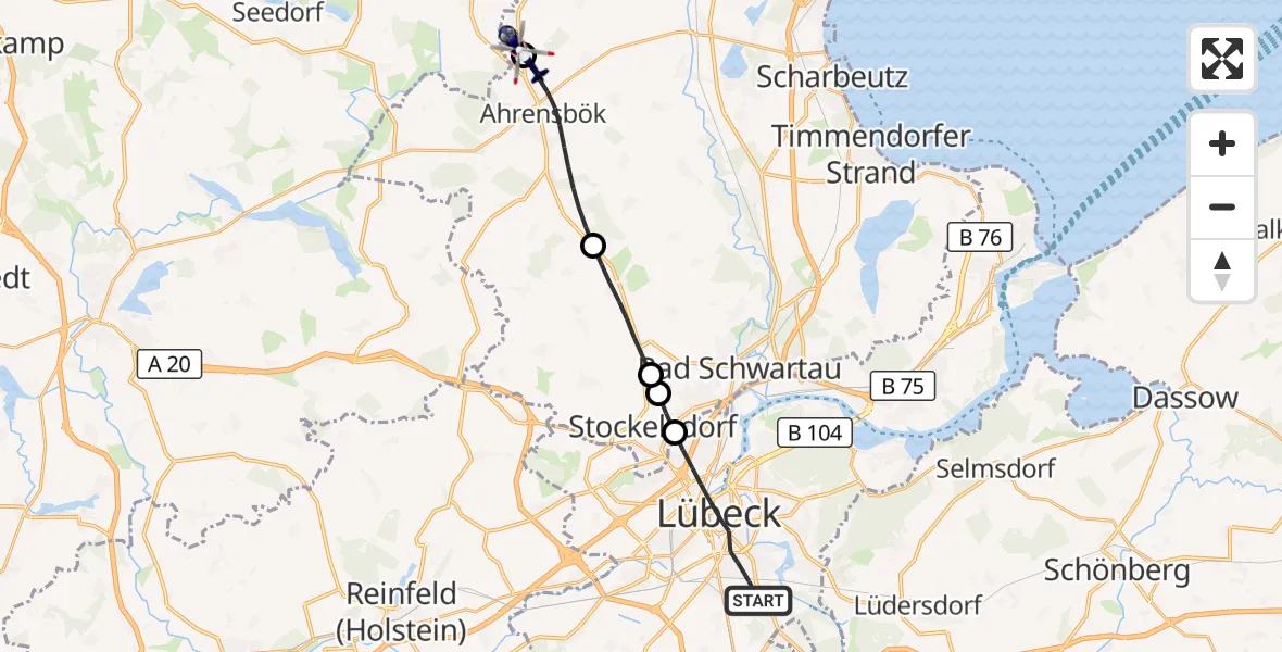 Flugroute Polizeihubschrauber Lübeck - Christoph 12 Luftrettungszentrum, 22 September 2026, 14:25