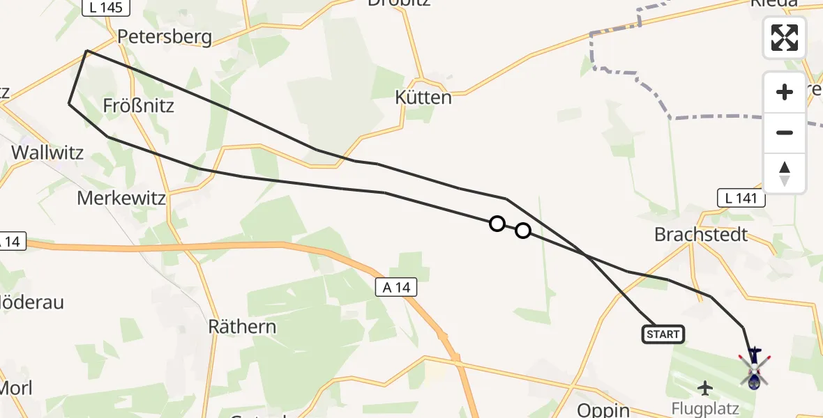 Flugroute Polizeihubschrauber Petersberg - Landsberg, 22 September 2026, 14:28