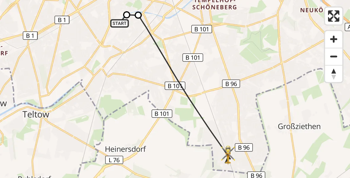 Flugroute Rettungshubschrauber Charité Clinic Benjamin Franklin Campus - Berlin, 22 September 2026, 14:30