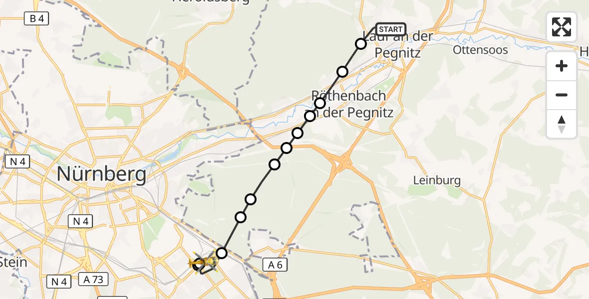 Flugroute Rettungshubschrauber Lauf a.d.Pegnitz - Nürnberg South Hospital, 22 September 2026, 14:31