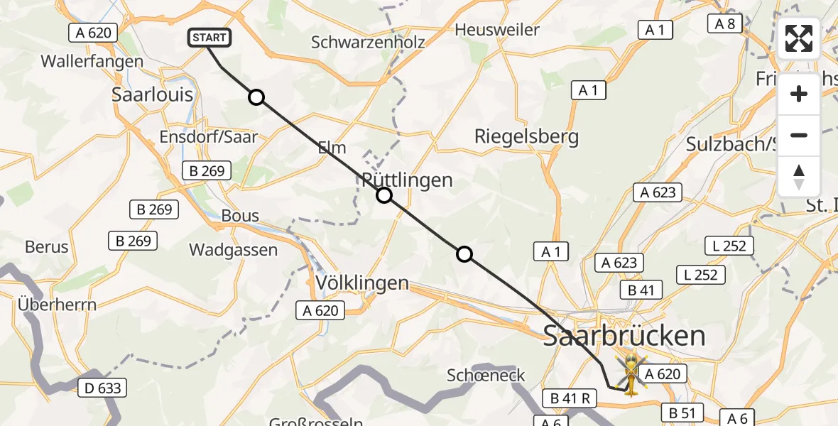 Flugroute Rettungshubschrauber Saarlouis - Saarbrücken, 22 September 2026, 14:32