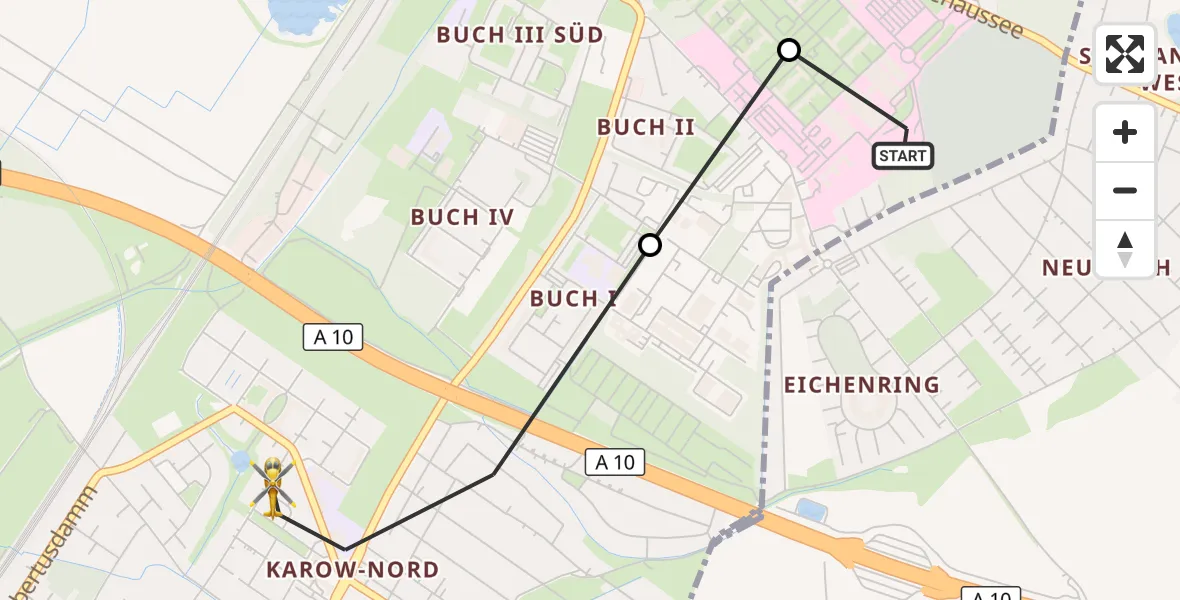 Flugroute Rettungshubschrauber Helios Clinic Berlin-Buch - Berlin, 22 September 2026, 14:36