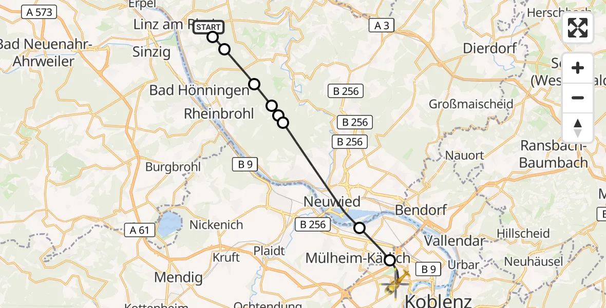 Flugroute Rettungshubschrauber Dattenberg - Koblenz, 22 September 2026, 14:37