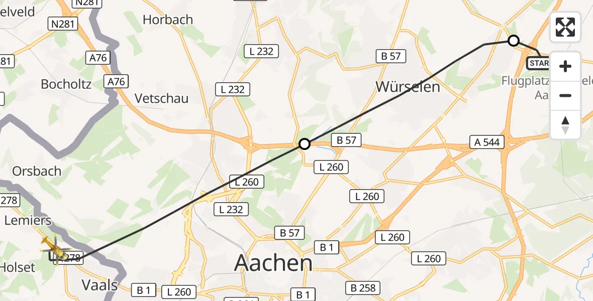 Flugroute Rettungshubschrauber Aachen-Merzbrück Flughafen - Aachen, 22 September 2026, 14:40