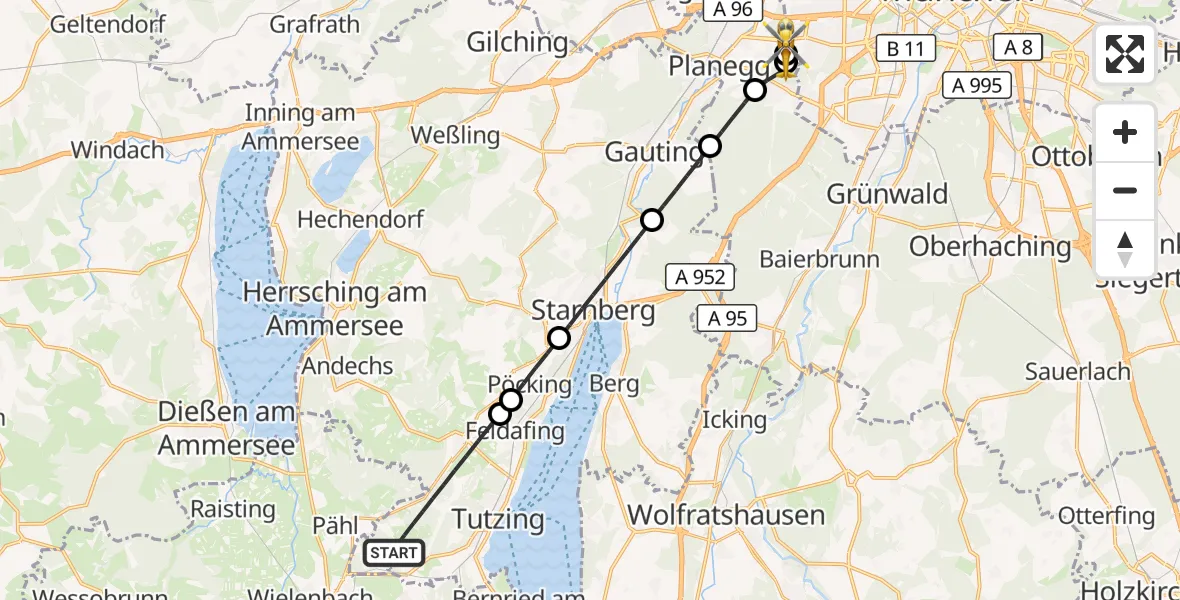 Flugroute Rettungshubschrauber Tutzing - DRF Air Rescue München Hubschrauberlandeplatz, 22 September 2026, 14:47