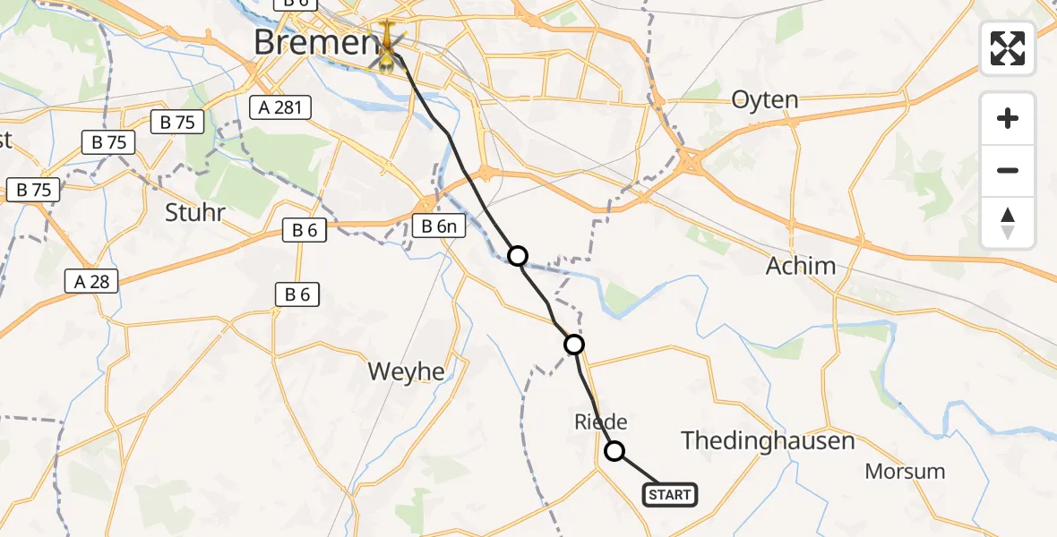 Flugroute Rettungshubschrauber Emtinghausen - Bremen, 22 September 2026, 14:48
