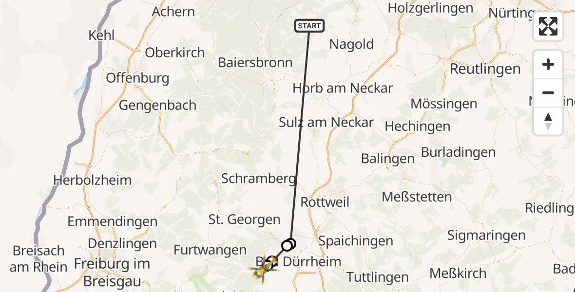 Flugroute Ambulanzhubschrauber Altensteig - Villingen-Schwenningen, 22 September 2026, 14:54