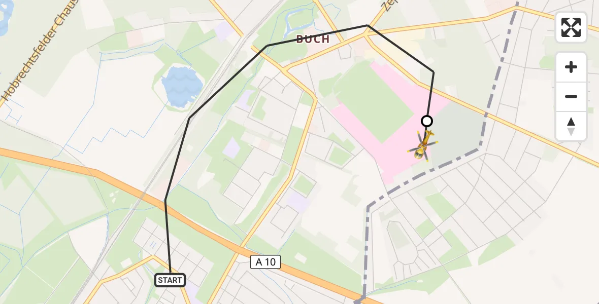 Flugroute Rettungshubschrauber Berlin - Helios Clinic Berlin-Buch, 22 September 2026, 14:58
