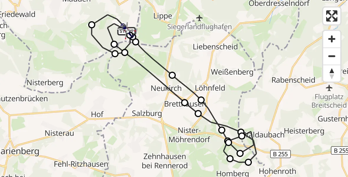 Flugroute Polizeihubschrauber Emmerzhausen - Emmerzhausen, 22 September 2026, 15:04