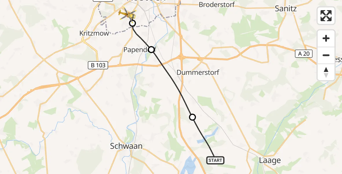 Flugroute Rettungshubschrauber Dolgen am See - Rostock, 22 September 2026, 15:12