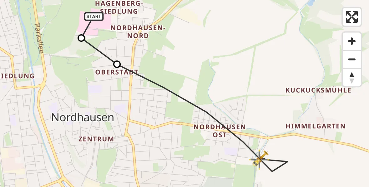 Flugroute Rettungshubschrauber Südharz Hospital Nordhausen - Nordhausen, 22 September 2026, 15:15