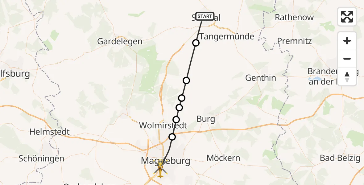 Flugroute Rettungshubschrauber Stendal - Magdeburg, 22 September 2026, 15:16