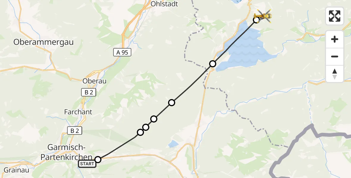 Flugroute Rettungshubschrauber Garmisch-Partenkirchen Clinic Hubschrauberlandeplatz - Jachenau, 22 September 2026, 15:17