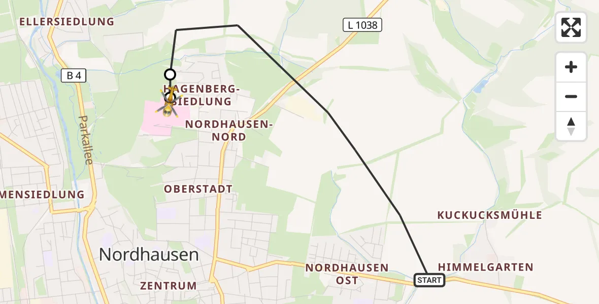 Flugroute Rettungshubschrauber Nordhausen - Südharz Hospital Nordhausen, 22 September 2026, 15:19