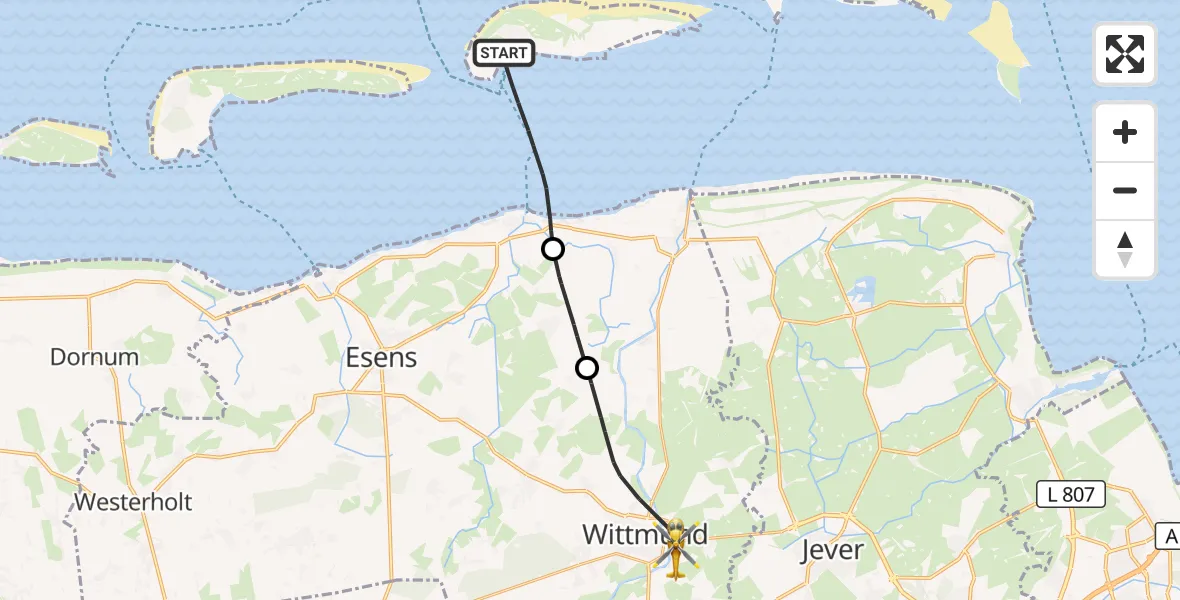 Flugroute Ambulanzhubschrauber Noordzee - Wittmund, 22 September 2026, 15:24