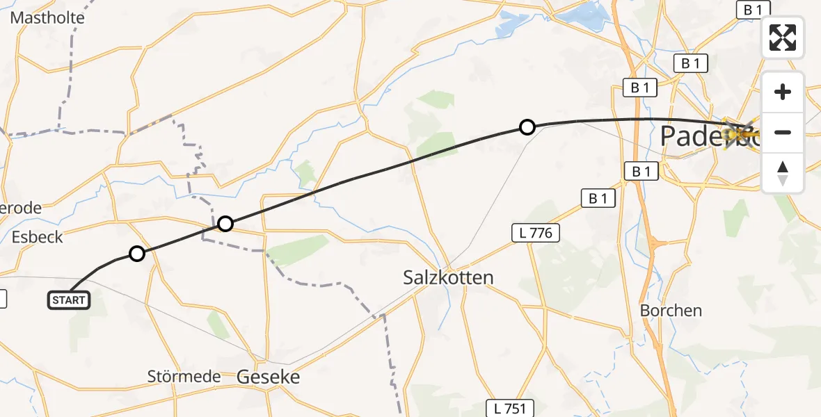 Flugroute Rettungshubschrauber Lippstadt - Paderborn, 22 September 2026, 15:32