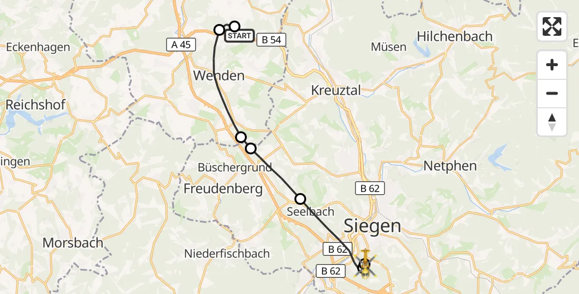 Flugroute Rettungshubschrauber Wenden - Evangelisches Jung-Stilling Hospital, 22 September 2026, 15:35