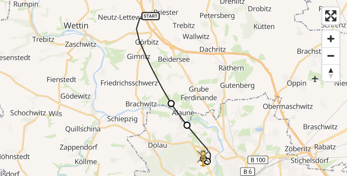 Flugroute Rettungshubschrauber Wettin-Löbejün - Halle (Saale) University Hospital, 22 September 2026, 15:42