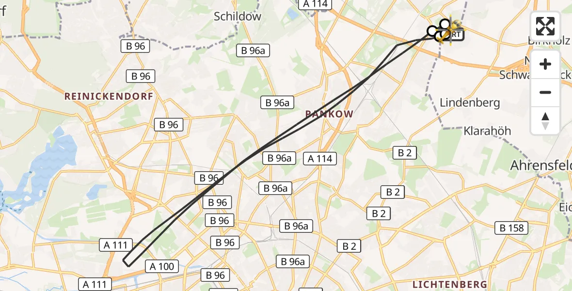 Flugroute Rettungshubschrauber Helios Clinic Berlin-Buch - Helios Clinic Berlin-Buch, 22 September 2026, 15:47