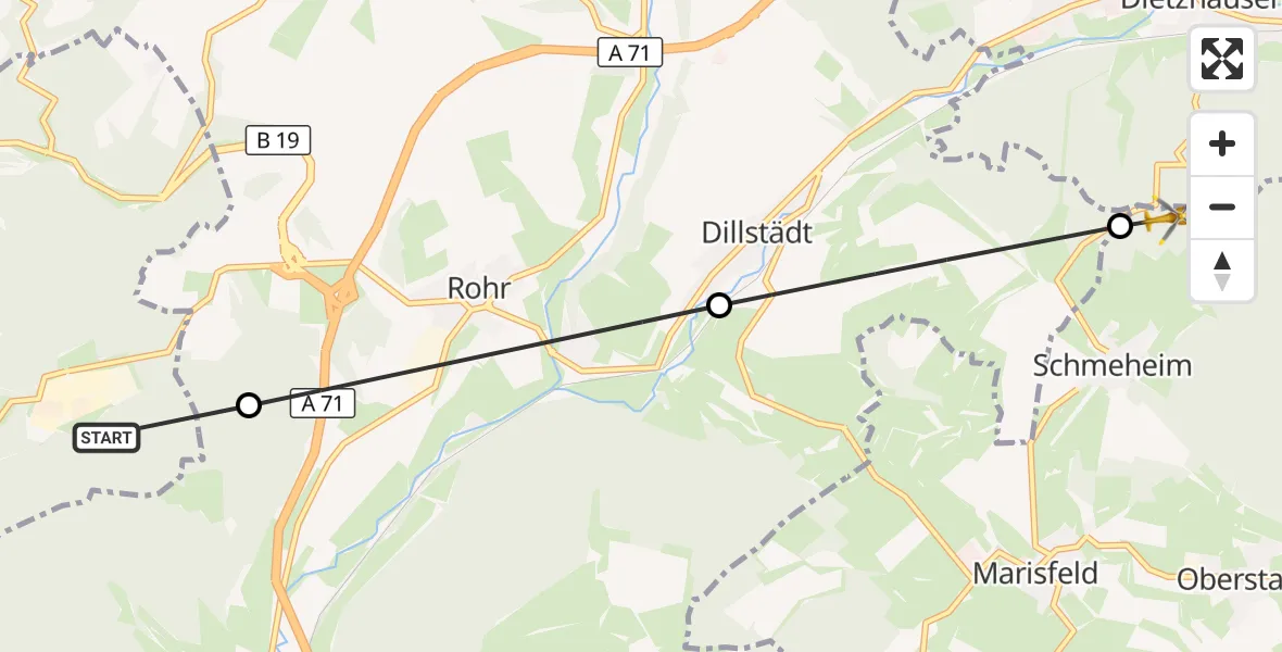 Flugroute Rettungshubschrauber Meiningen - Schmeheim, 22 September 2026, 15:48