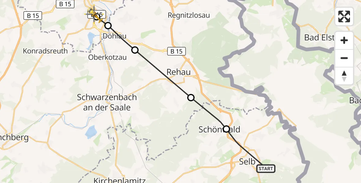Flugroute Ambulanzhubschrauber Selb - Sana Clinic Hof Hubschrauberlandeplatz, 22 September 2026, 15:49